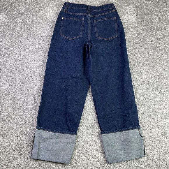 Kate Spade X Target Jeans Women’s 0 Blue Wide Leg Mid-Rise Dark Wash Cuffed - Picture 3 of 11